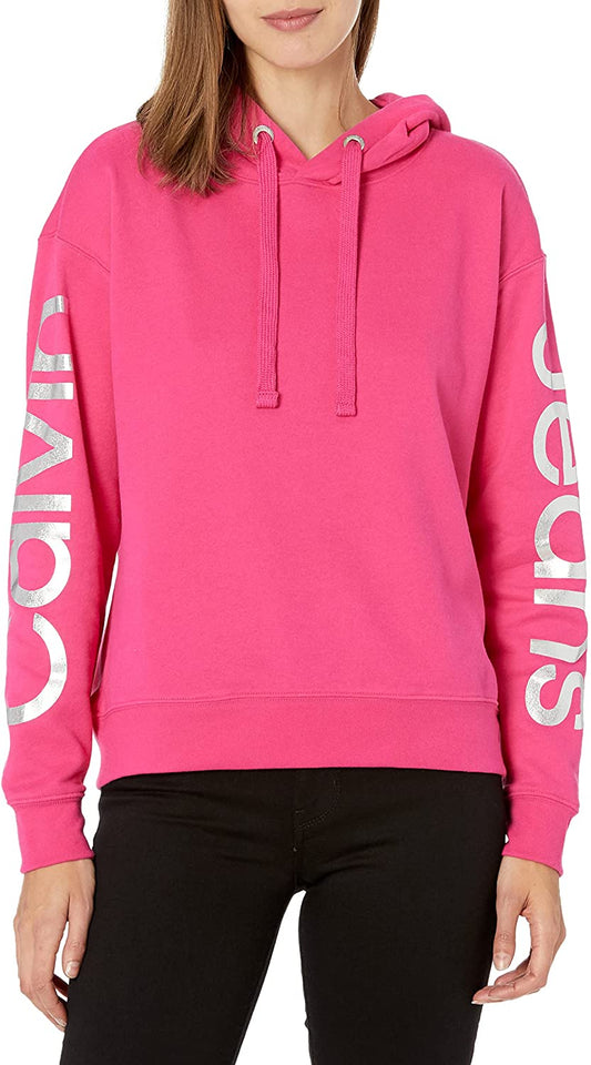 Calvin Klein Women's Long Sleeve Hoodie  Color Beetroot Silver Size S