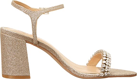 Jewel Badgley Mischka Womens Lori Heeled Sandal  Color Gold-Tone Glitter Size 6.5M