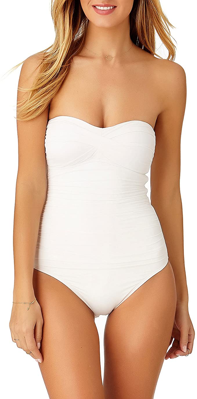 Anne Cole Women's Twist Front Shirred One Piece Swimsuit Color White Size 16