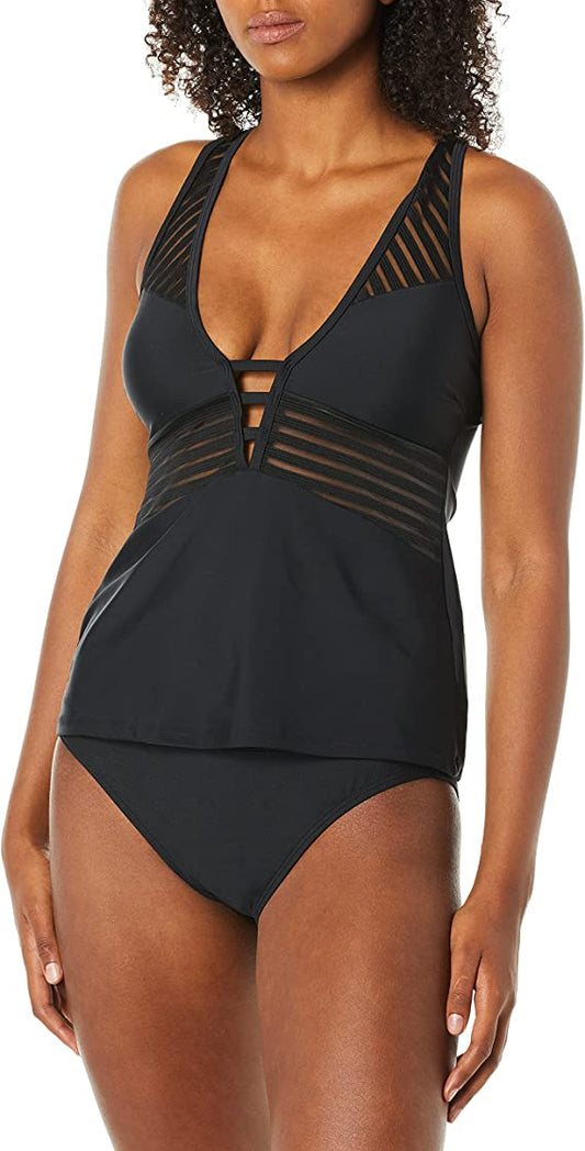 Rachel Roy Standard Tankini Swim Top  Color Black Size M