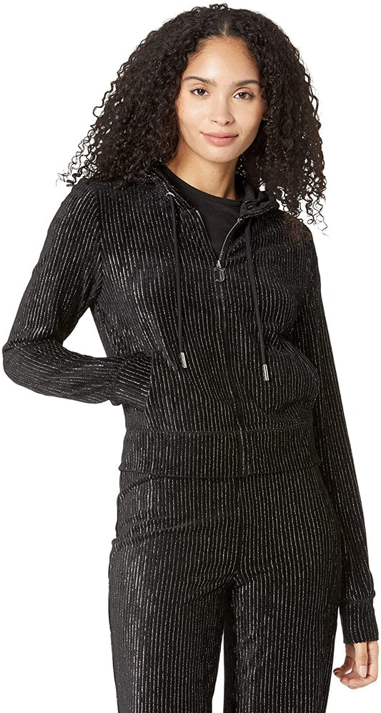 Juicy Couture Women's Wale Velour Hoodie  Color Liquorice Size S