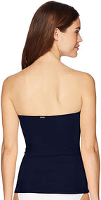 Anne Cole Women's Solid Twist Front Shirred Bandeau Tankini Swim Top Color Navy Size XS