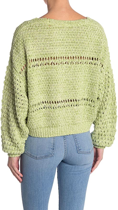 Free People Women's Kiwi Cream Combo Coconut V-Neck Sweater  Color Green Size L