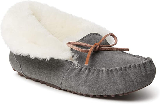 Dearfoams Women's Fireside Brisbane Shearling Foldover Moccasin Slipper  Color Gray Size 8M
