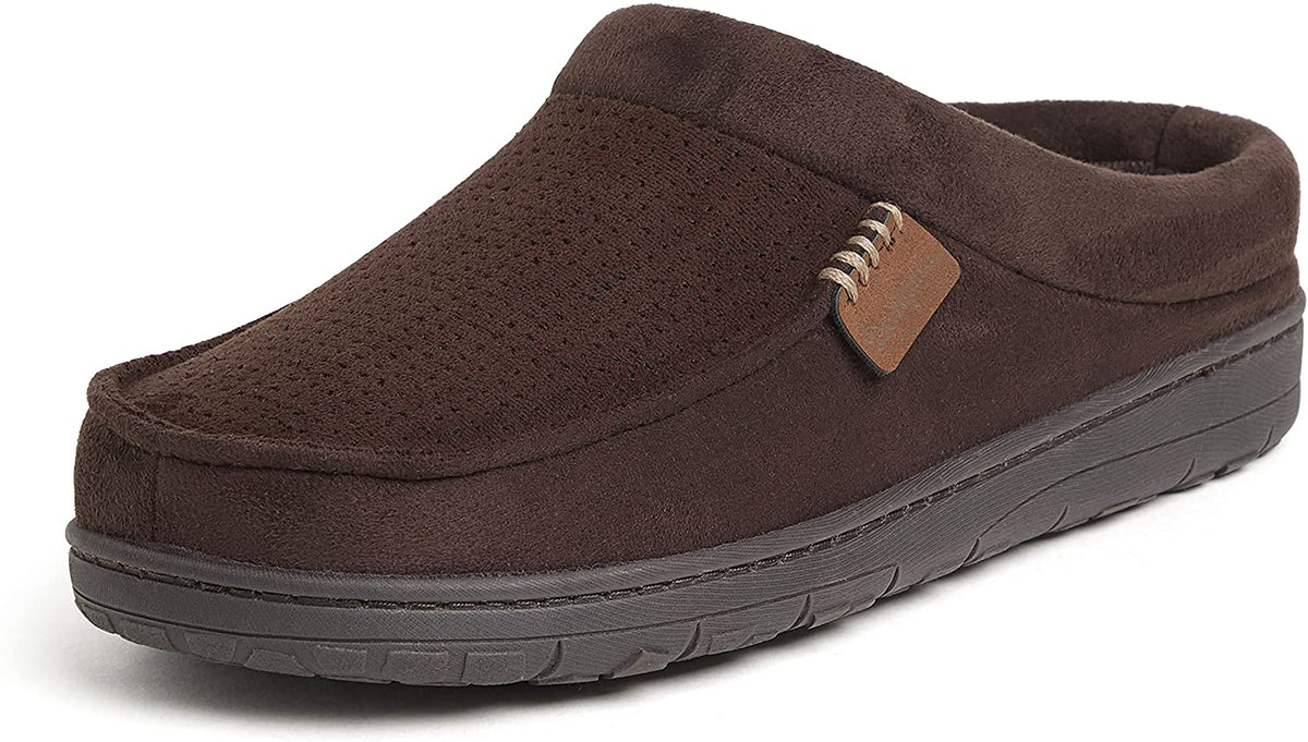 Dearfoams Men's Brendan Microfiber Suede Clog Slipper  Color Coffee (Perforated) Size M