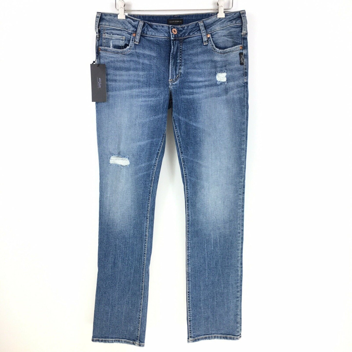Silver Jeans Co. Suki Ripped Straight-Leg Jeans Color Indigo Size 34R