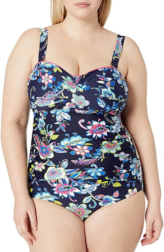 Anne Cole Plus Size Twist Front Shirred One-Piece Swimsuit  Color Holiday Paisley Size 24W