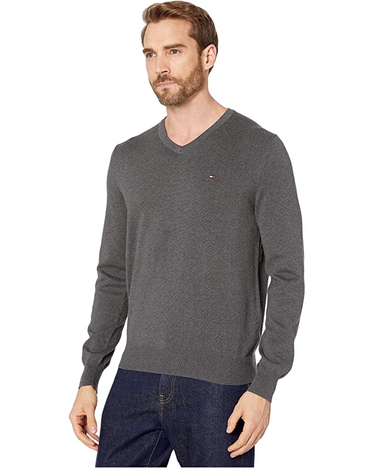 Tommy Hilfiger Signature Solid V-Neck Sweatshirt  Color Gray Size 2XL