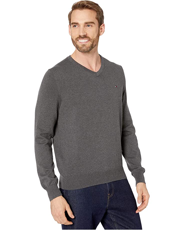 Tommy Hilfiger Signature Solid V-Neck Sweatshirt  Color Gray Size 2XL