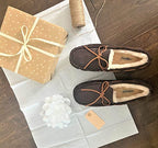 Fireside by Dearfoams Men's Victor Shearling Moccasin w/Tie Slipper  Color Coffee Size 9M
