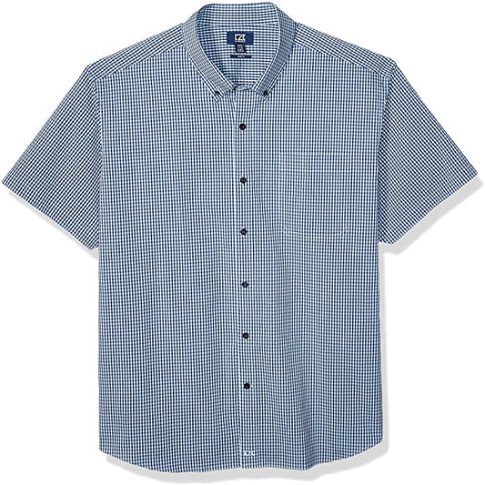 Cutter & Buck Men's Short Sleeve Anchor Gingham Button Up Shirt  Zen Blue Size L