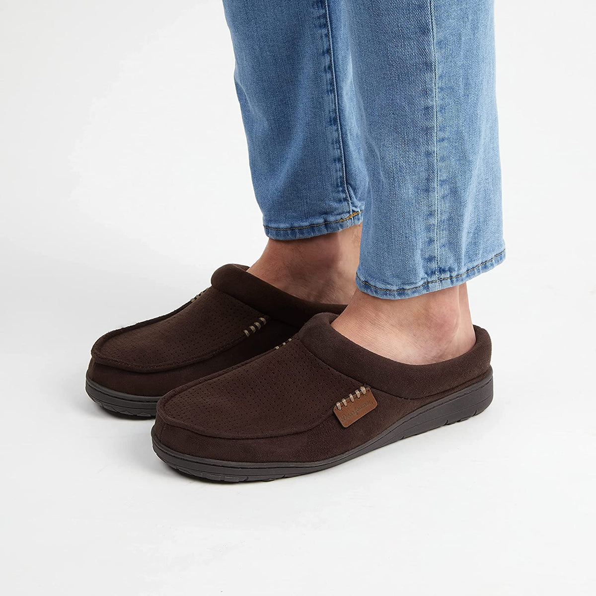 Dearfoams Men's Brendan Microfiber Suede Clog Slipper  Color Coffee (Perforated) Size M