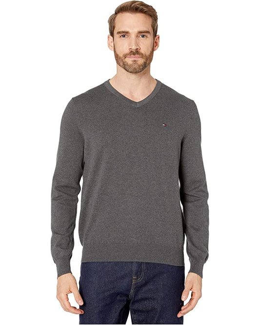Tommy Hilfiger Signature Solid V-Neck Sweatshirt  Color Gray Size 2XL