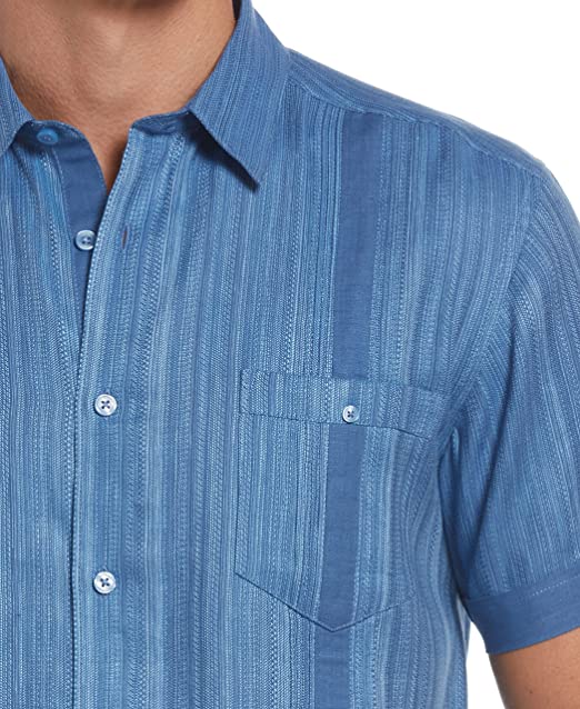 Cubavera Men's Short Sleeve Two Pocket Fashion Guayabera Shirt  Color Blue Size 2XL