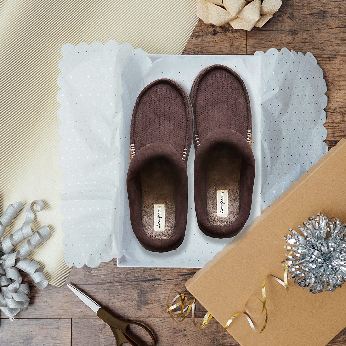 Dearfoams Men's Brendan Microfiber Suede Clog Slipper  Color Coffee (Perforated) Size M