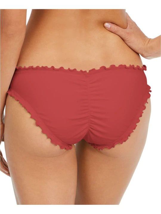Sundazed Stretch Lined Ruffled Shirred Bikini Swimsuit Bottoms  Color Terracotta Size M