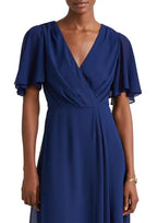 LAUREN RALPH LAUREN Georgette Flutter-Sleeve Dress  Color Blue Size 2