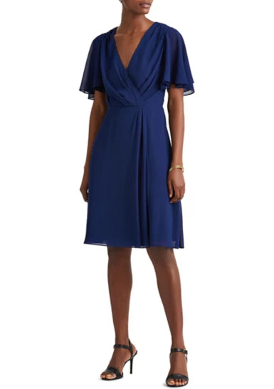 LAUREN RALPH LAUREN Georgette Flutter-Sleeve Dress  Color Blue Size 2