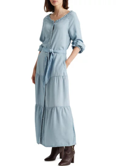 Lauren Ralph Lauren Women's Puff Sleeve Dress  Color Indigo Mist Wash Size 4