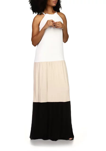 Michael Kors Women's Petites Colorblocked Maxi Dress  Color Re Dune Size PL