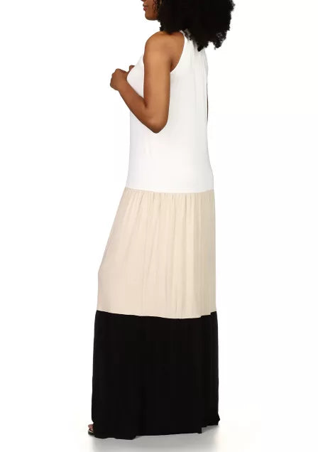 Michael Kors Women's Petites Colorblocked Maxi Dress  Color Re Dune Size PL