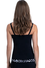 Profile by Gottex On the Dot Black D-Cup Scoop Neck Shirred Underwire Tankini Top Size 14D