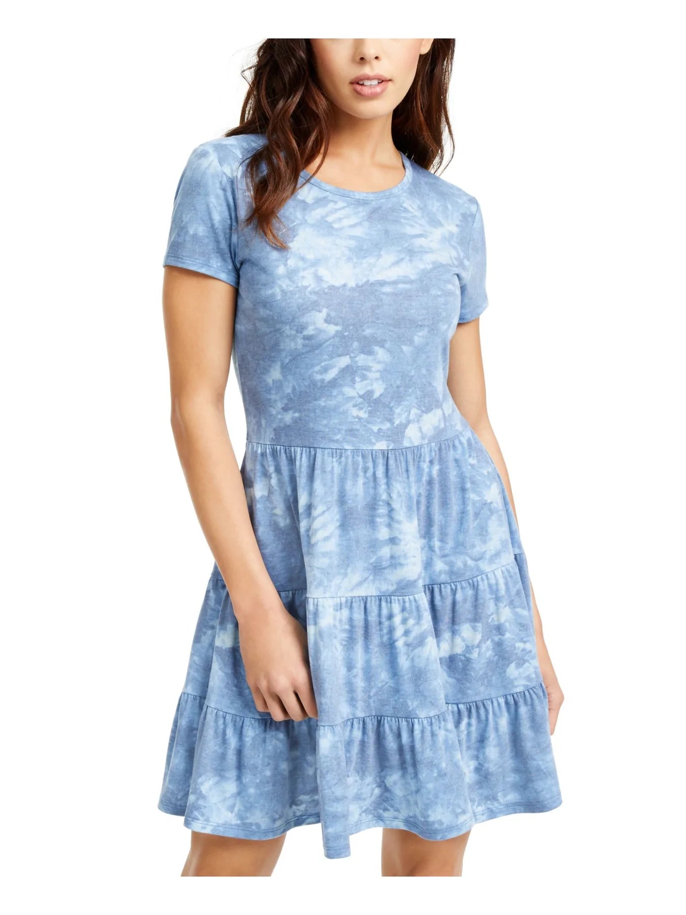 BEBOP Womens Navy Acid Wash Short Sleeve Fit + Flare Dress  Color Blue Size S Style ZM382116Z1