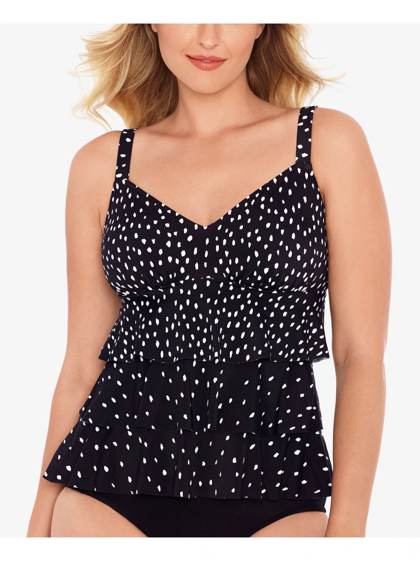 Swim Solutions Dot-Print Tankini Top  Color Black/White Size 18