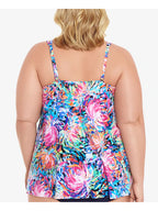 SWIM SOLUTIONS Women's Printed Stretch Full Bust Support Handkerchief-Hem Lined Deep Tankini  Multicolor Size 18W
