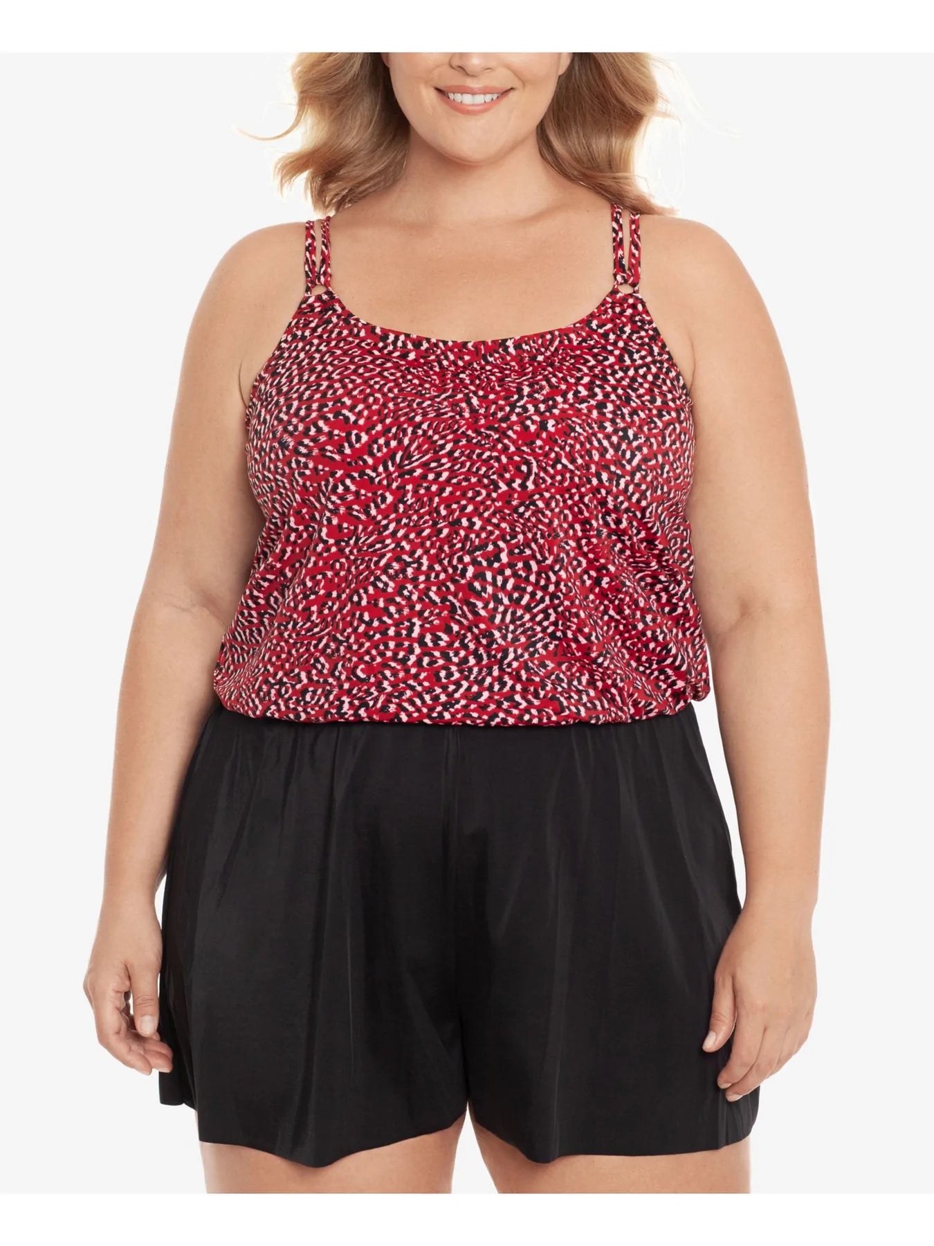 Swim Solutions Plus Size Printed Baby Spice Swim Dress  Color Red Size 20W