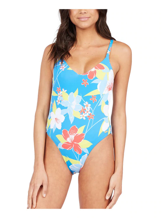 ROXY Floral She Just Shines One-Piece Swimsuit  Color Blue Size XL