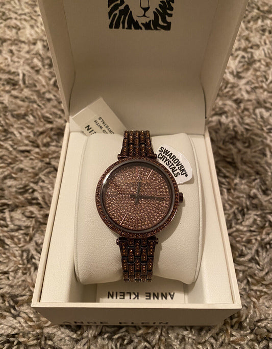 Anne Klein Women's Swarovski Crystal Brown-Tone Pave Watch  Item No. AK/3321PVBN