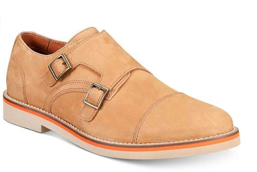 bar III Men's Baxter Monk Fabric Buckle Dress Oxfords  Tan Size 11
