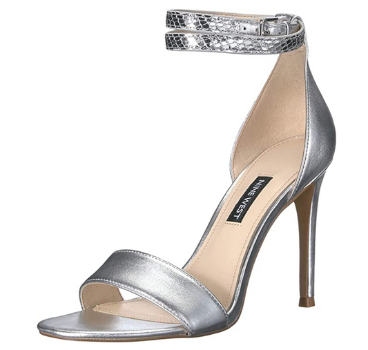 Nine West Women's Nika Heeled Sandal  Color Silver Size 7M