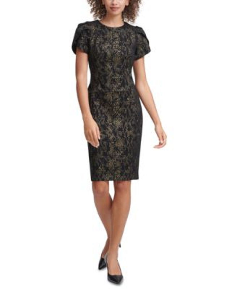 Calvin Klein Women's Tulip Sleeved Sheath Dress  Color Black Size 10