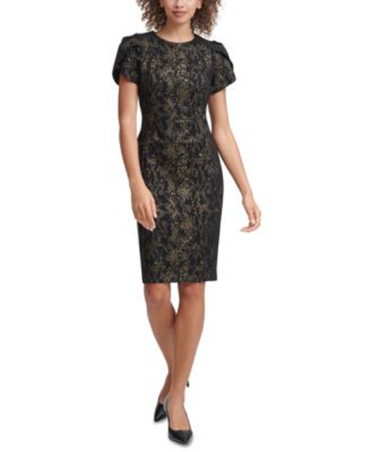Calvin Klein Women's Tulip Sleeved Sheath Dress  Color Black Size 10