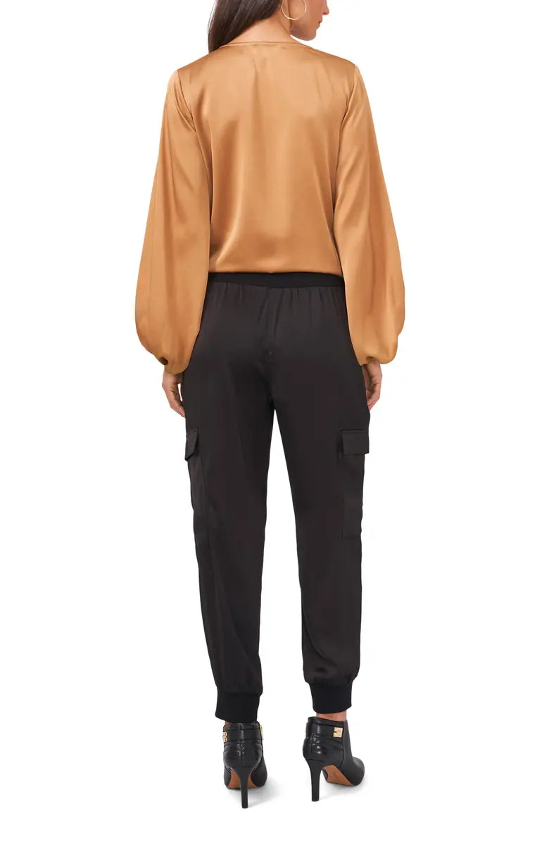 Vince Camuto Ruched Front Crepe Blouse  Color Wild Oak Size L