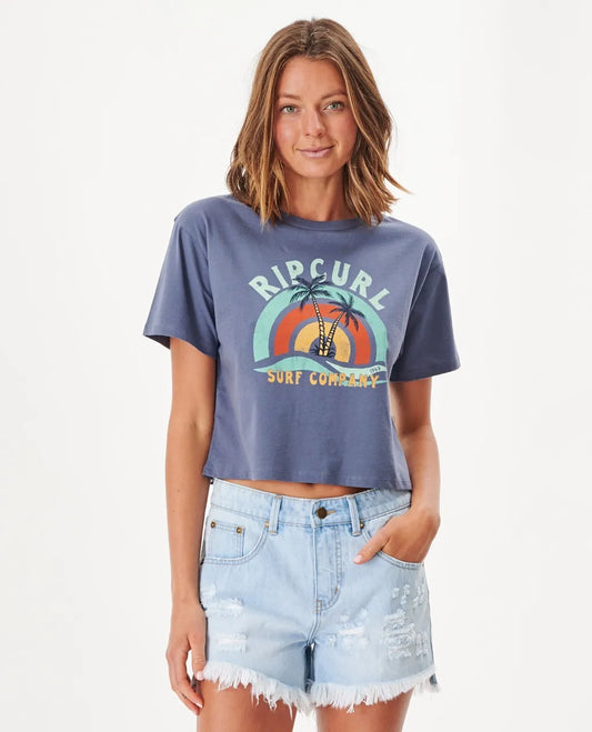Rip Curl Juniors Sayulita Sunrise Cott Vintage Crop Tee  Color Dark Blue Size L