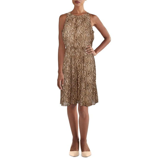 Lauren Ralph Lauren Womens Python-Print Georgette Dress  Color Coppermulti Size 6