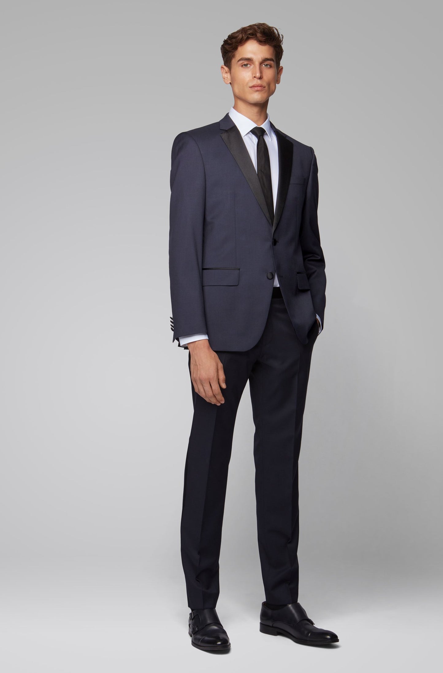 Boss SLIM-FIT VIRGIN WOOL JACKET WITH SILK DETAILS  Color Dark Blue Size 46R