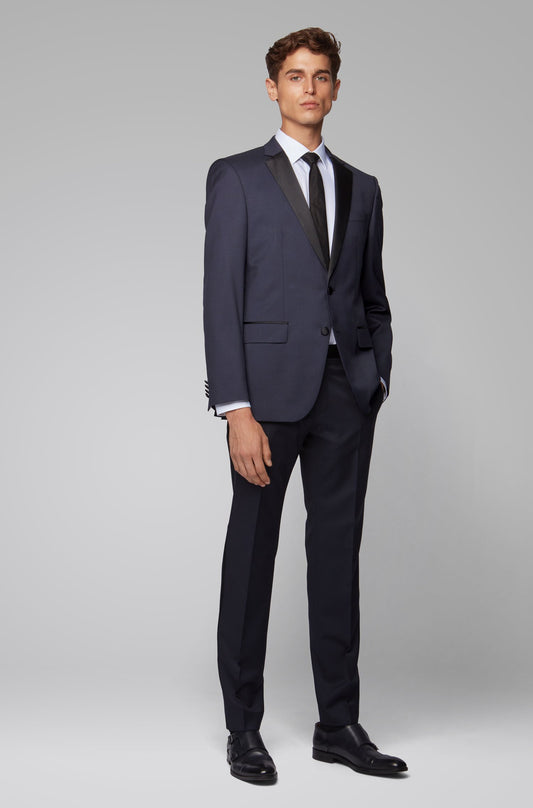 Boss SLIM-FIT VIRGIN WOOL JACKET WITH SILK DETAILS  Color Dark Blue Size 46R