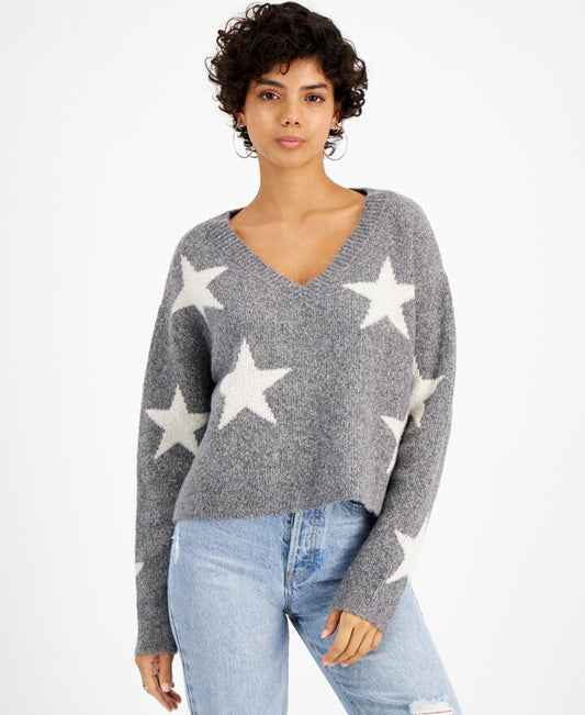 Hippie Rose Juniors' Star-Print Sweater   Color Gray Size S
