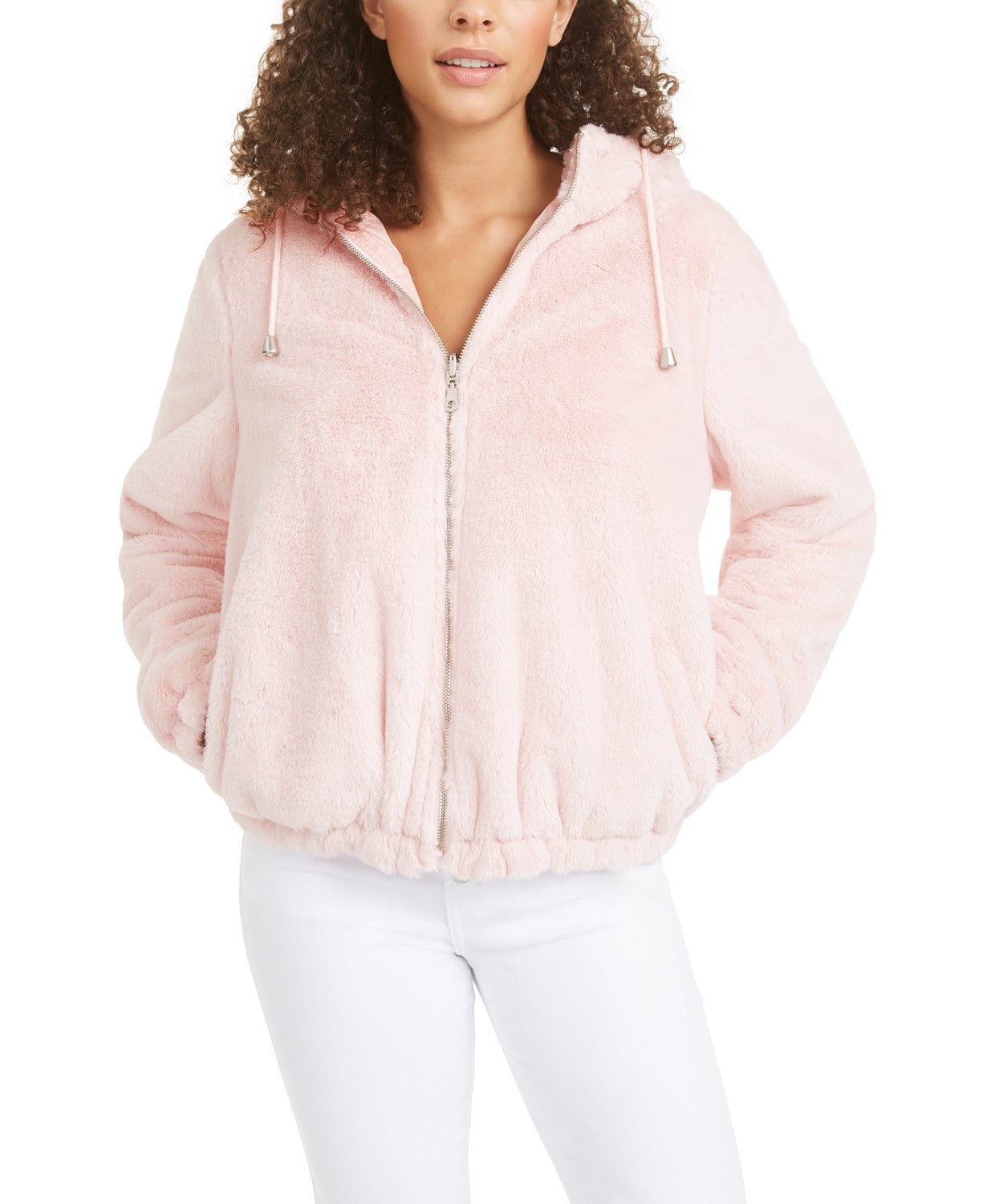 Maralyn & Me Juniors' Reversible Cropped Hooded Faux-Fur Coat   6961ME-E9 Size S
