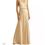 Lauren Ralph Lauren Satin Belted Sleeveless Gown  Color Pale Parchment Size 12