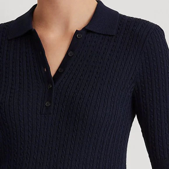 Lauren Ralph Lauren Cable-Knit Polo Sweater  Color Polo Black Size XL