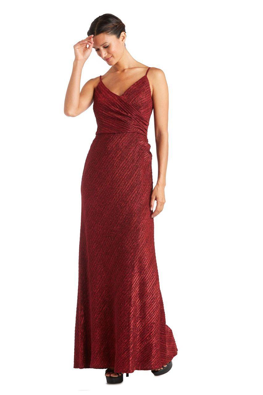 Nightway Stretch Metallic Crossover Gown  Color Scarlet Red Size 4