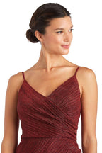 Nightway Stretch Metallic Crossover Gown  Color Scarlet Red Size 4