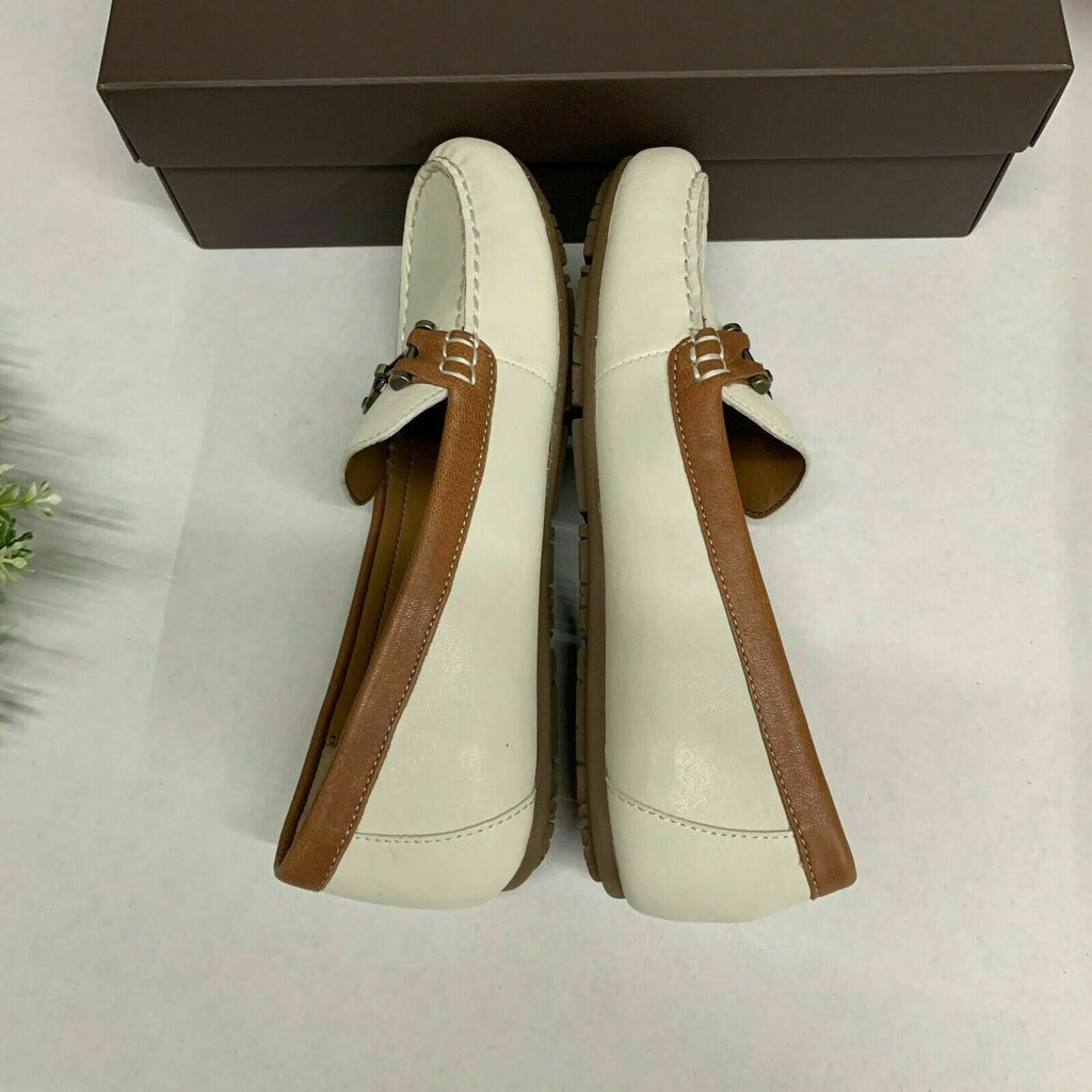 Patricia Nash Trevi Leather Moccasin Flat Slip On  Color Ivory/Tan Size 6.5M