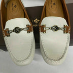 Patricia Nash Trevi Leather Moccasin Flat Slip On  Color Ivory/Tan Size 6.5M