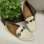 Patricia Nash Trevi Leather Moccasin Flat Slip On  Color Ivory/Tan Size 6.5M
